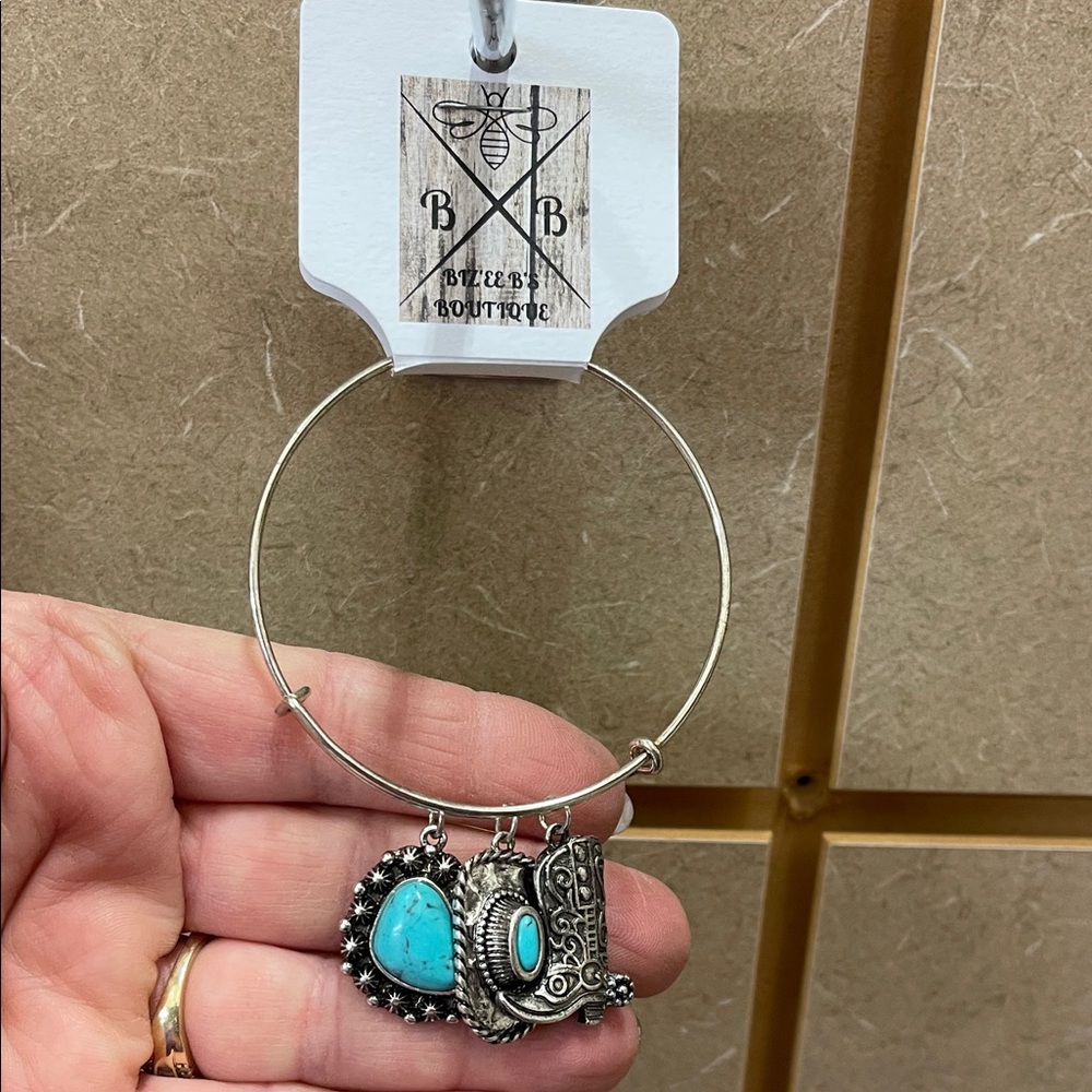 Silver Charm Bracelet with Turquoise Accents